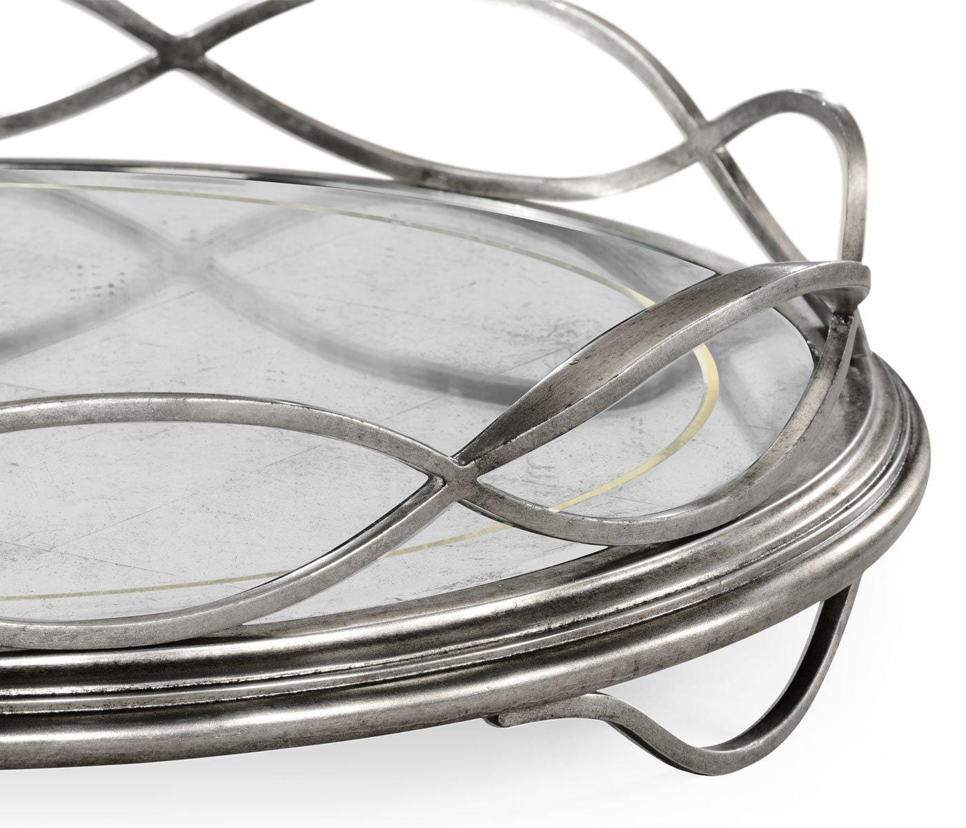 Jonathan Charles Accessories Jonathan Charles Round Tray Interlaced in Eglomise - Silver House of Isabella UK