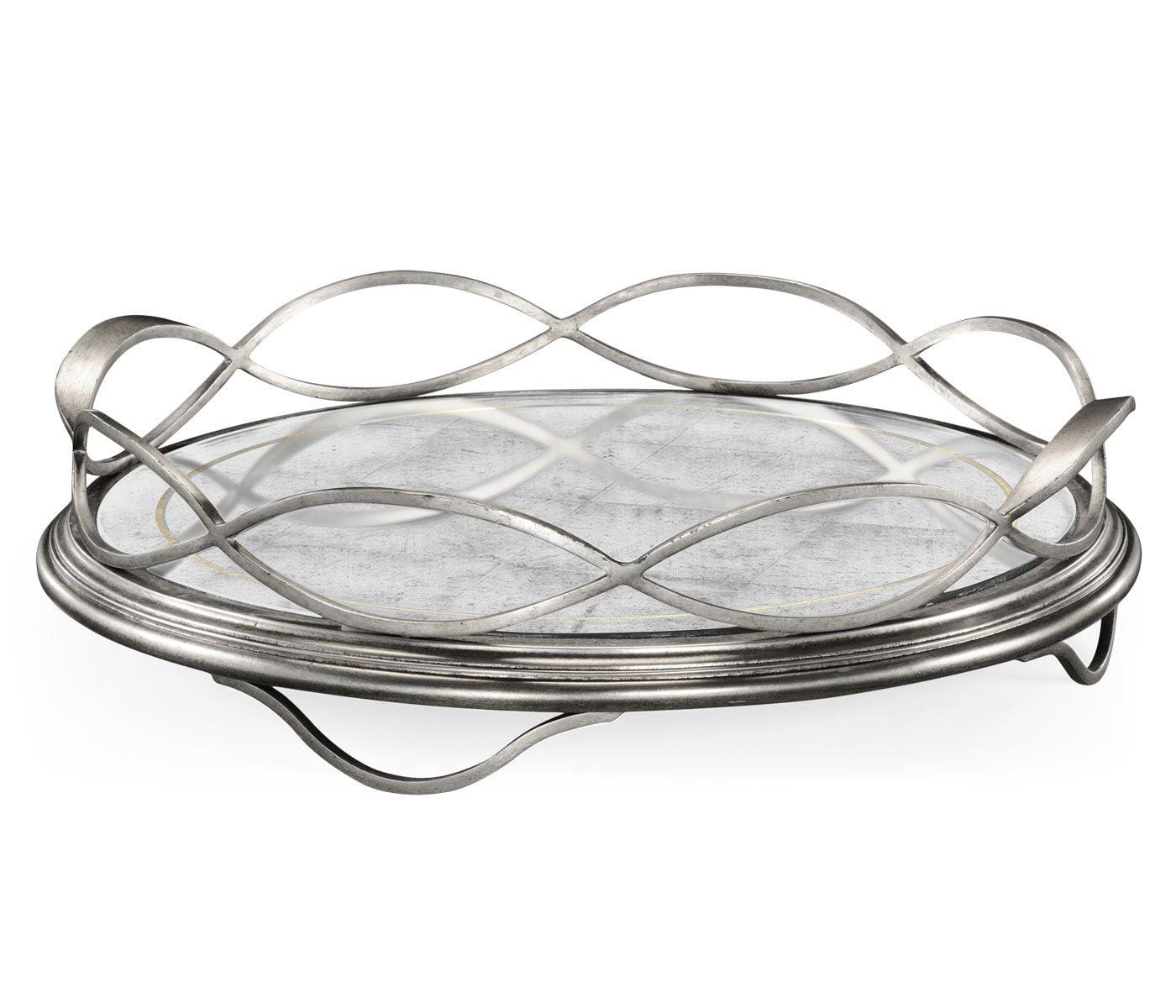 Jonathan Charles Accessories Jonathan Charles Round Tray Interlaced in Eglomise - Silver House of Isabella UK
