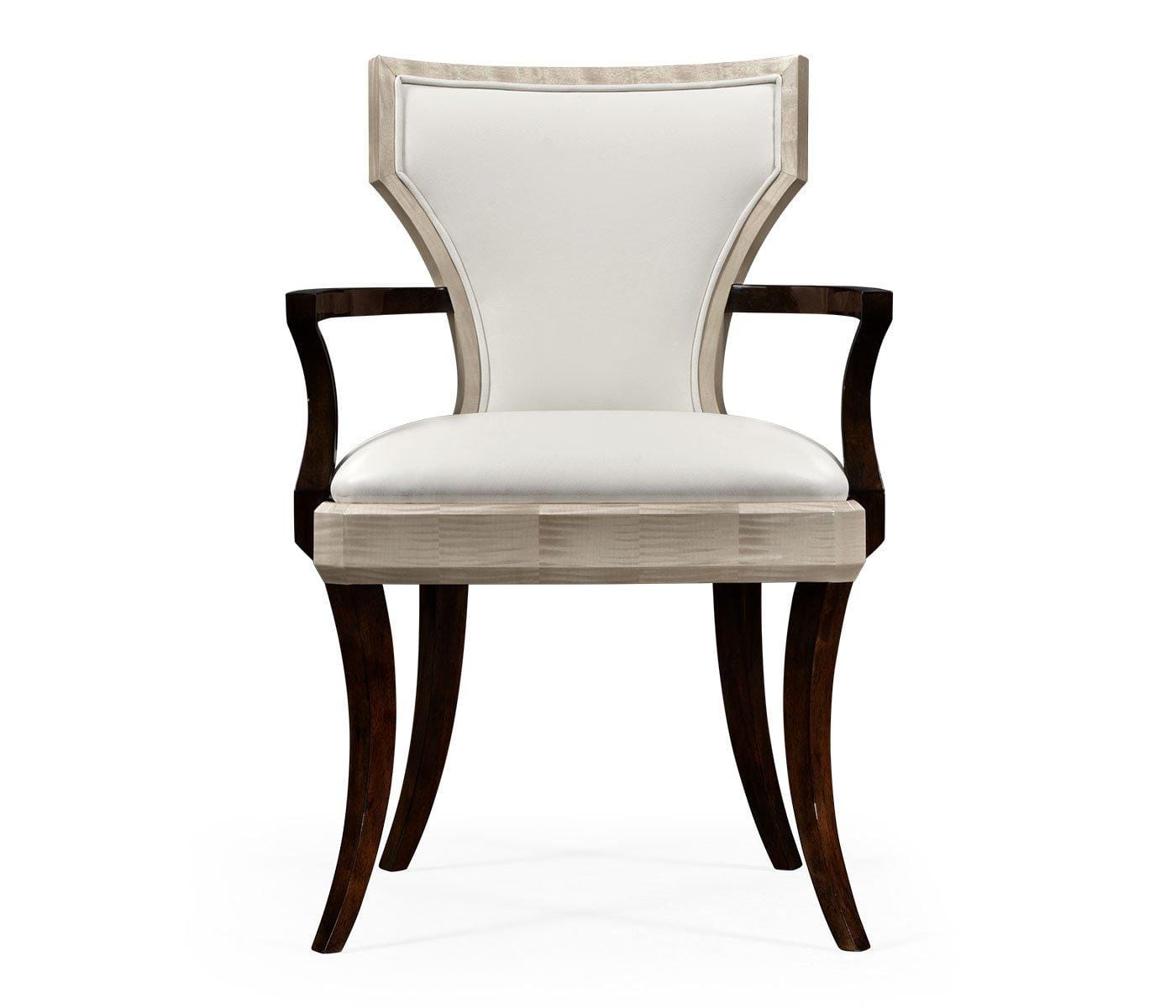 Jonathan Charles Dining Jonathan Charles Dining Chair with Arms Klismos in Champagne - Cream Leather House of Isabella UK