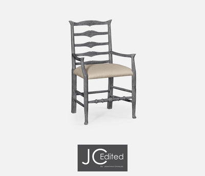 Jonathan Charles Dining Jonathan Charles Dining Chair with Arms Rustic Ladder Back in Mazo - Antique Dark Grey House of Isabella UK