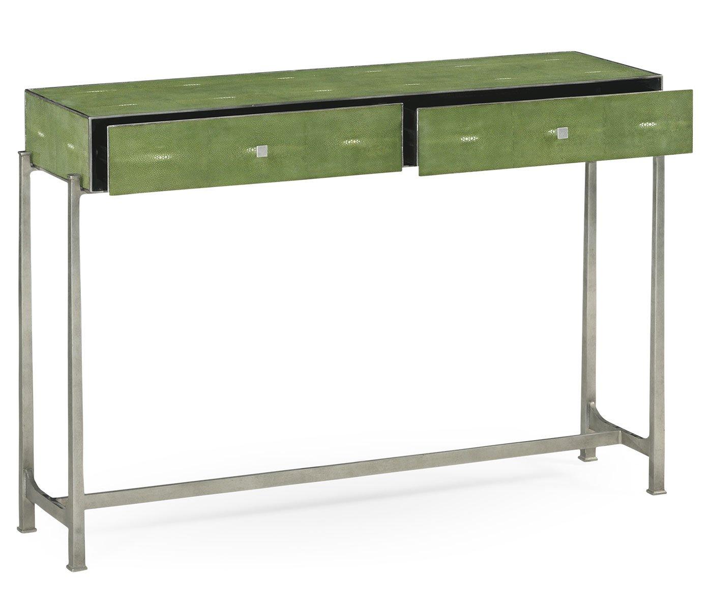 Jonathan Charles Living Jonathan Charles Console Table 1930s in Green Shagreen - Silver House of Isabella UK