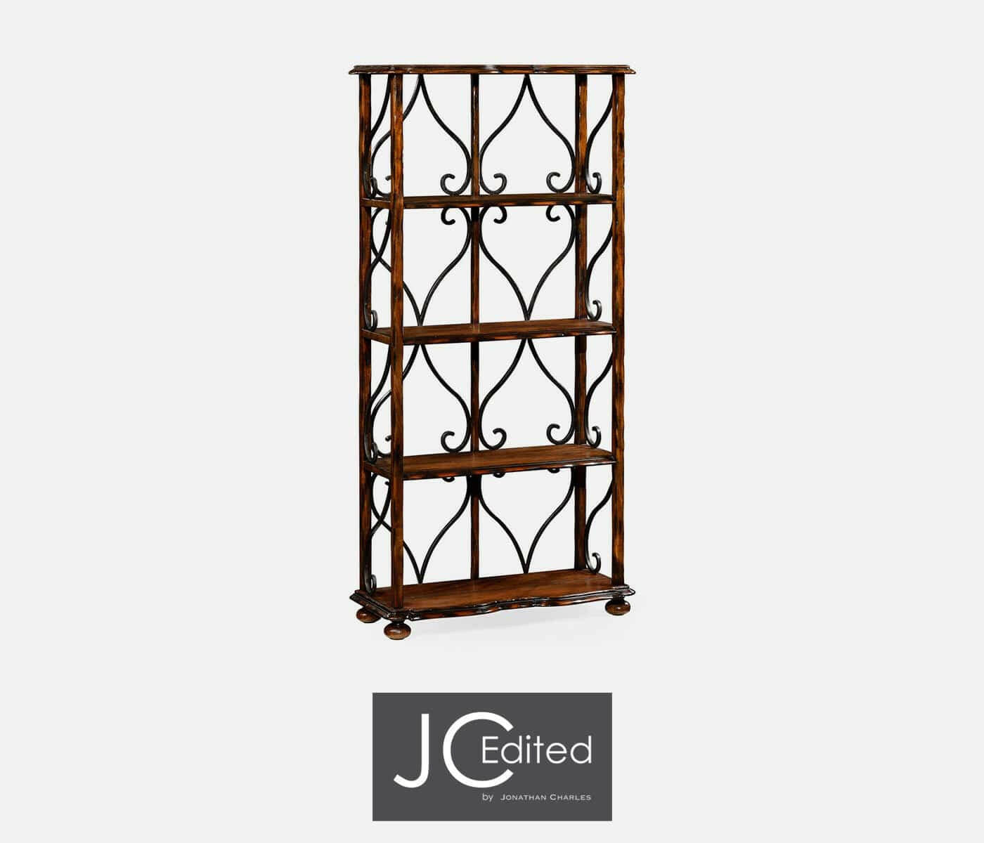 Jonathan Charles Etagere Wrought Iron in Rustic Walnut House of