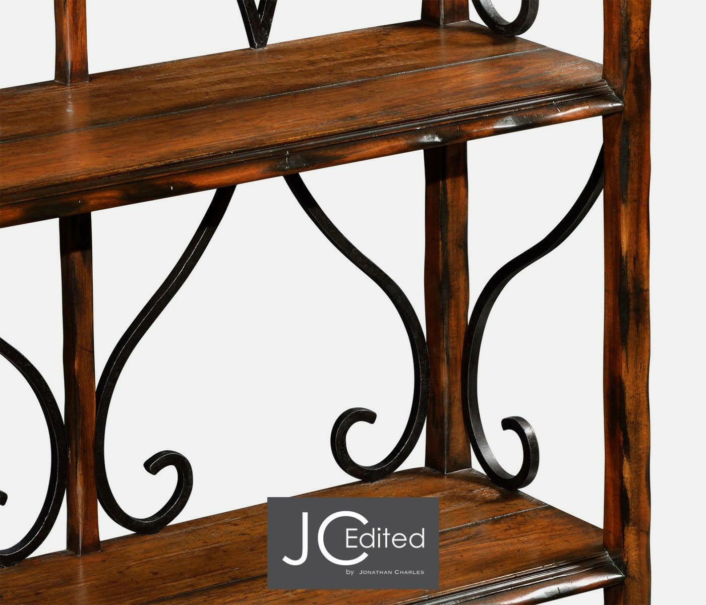 Jonathan Charles Etagere Wrought Iron in Rustic Walnut House of