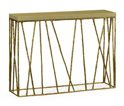Jonathan Charles Living Jonathan Charles Narrow Console Table Hammered with Celadon Top - Brass House of Isabella UK