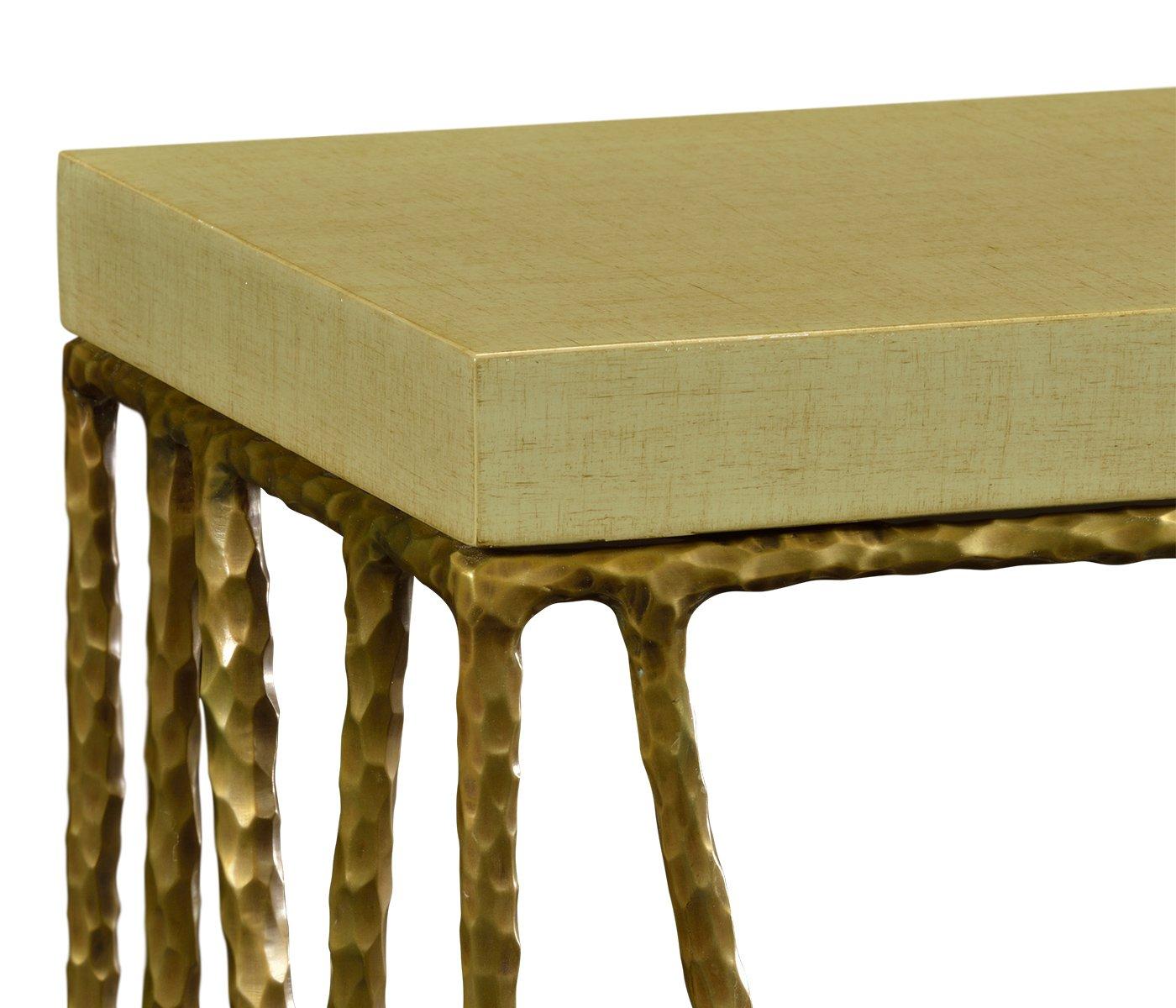 Jonathan Charles Living Jonathan Charles Narrow Console Table Hammered with Celadon Top - Brass House of Isabella UK