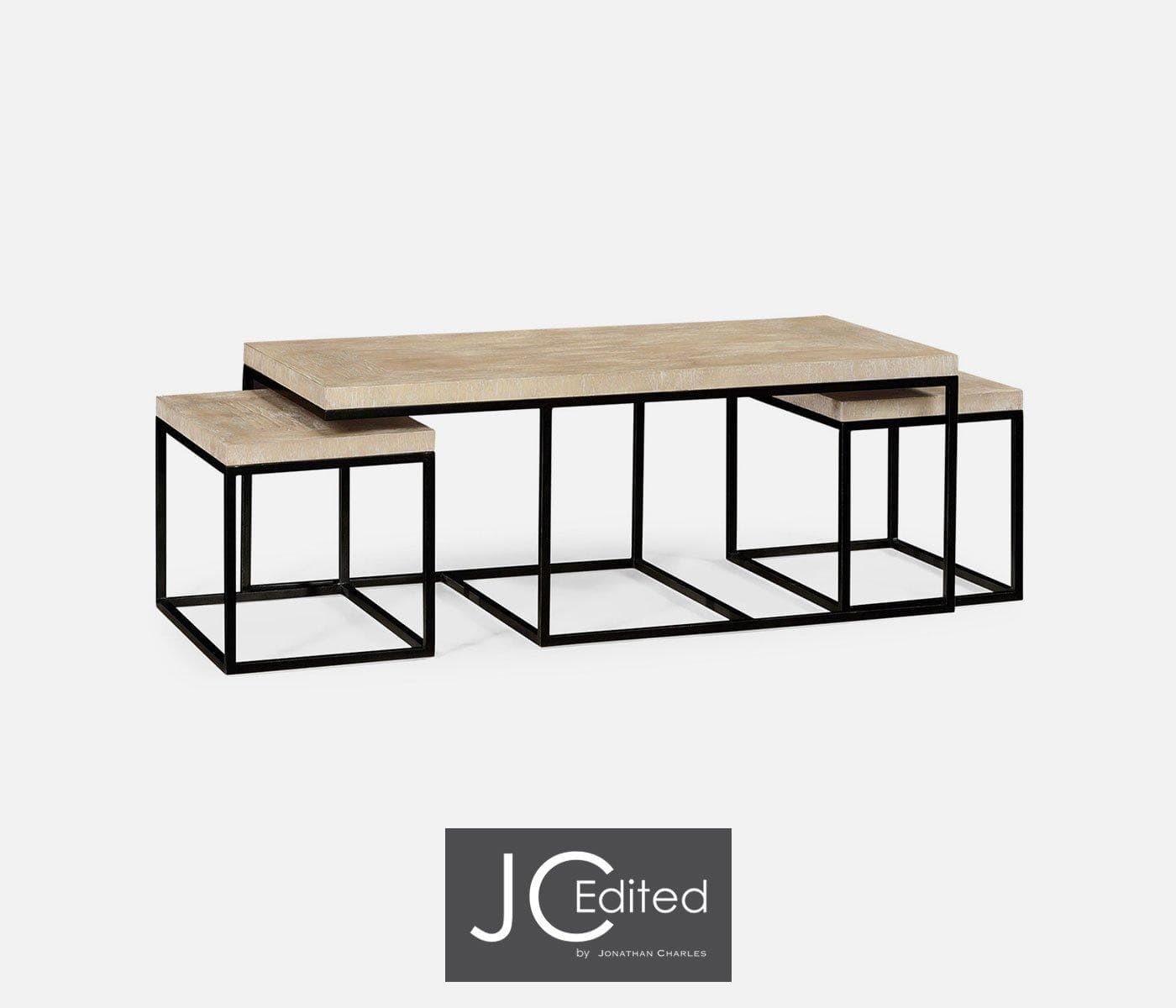 Jonathan Charles Living Jonathan Charles Nesting Coffee Table Wrought Iron in Limed Acacia House of Isabella UK