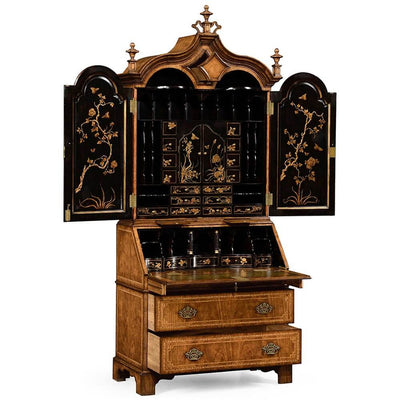 Jonathan Charles Living Jonathan Charles Queen Anne Walnut Bureau with Chinoiserie Interior House of Isabella UK