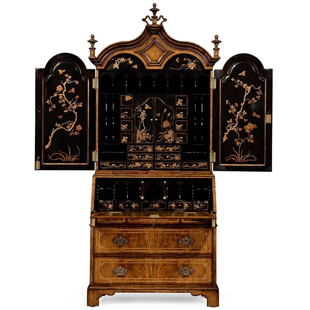 Jonathan Charles Living Jonathan Charles Queen Anne Walnut Bureau with Chinoiserie Interior House of Isabella UK