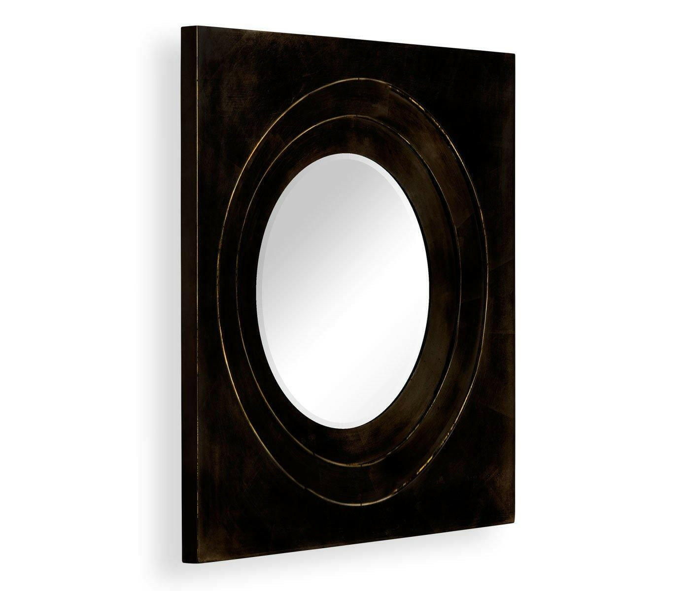 Jonathan Charles Round Mirror Contemporary with Square Frame Faux Br