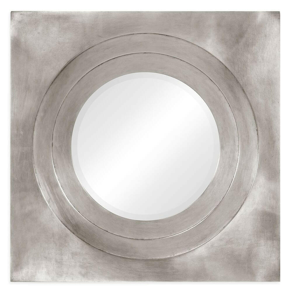 Jonathan Charles Round Mirror Contemporary with Square Frame Silver