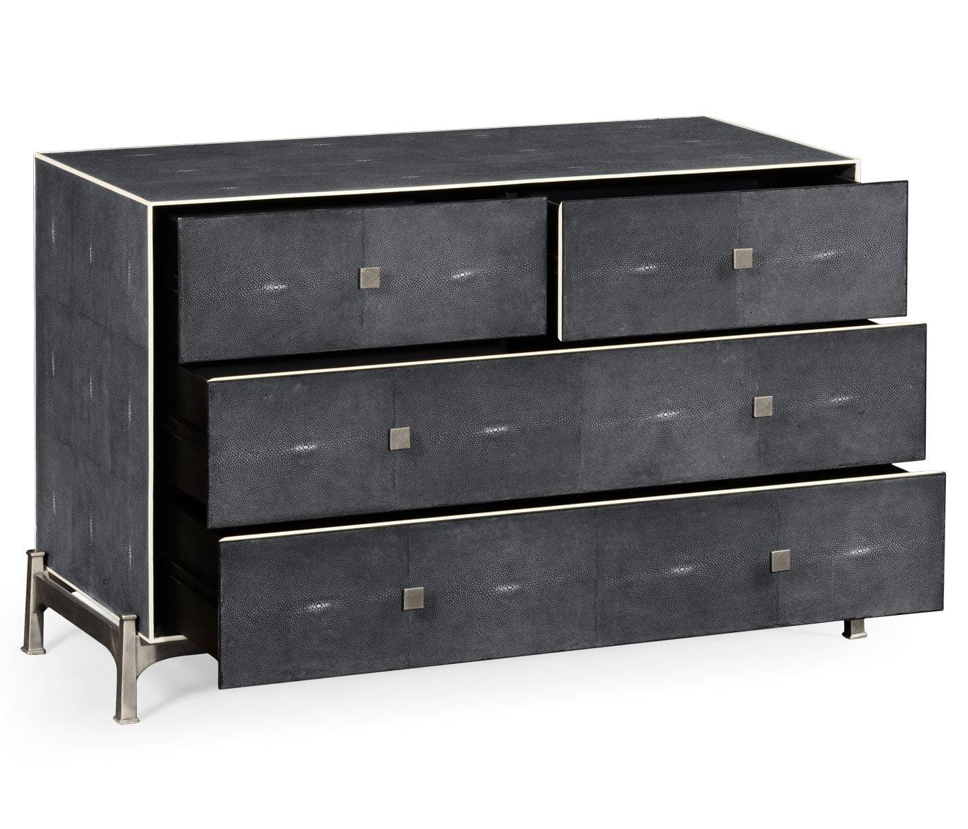Jonathan Charles Sleeping Jonathan Charles Large Chest of Drawers 1930s in Anthracite Shagreen - Silver House of Isabella UK