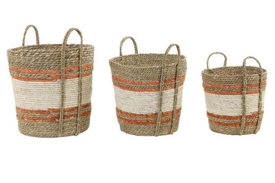 Light & Living Accessories Pack of 2 x Basket S/3 max 40x40 cm GAMEIRO natural-white-orange House of Isabella UK
