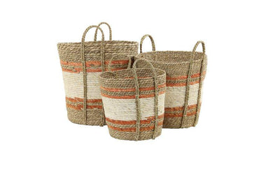 Light & Living Accessories Pack of 2 x Basket S/3 max 40x40 cm GAMEIRO natural-white-orange House of Isabella UK