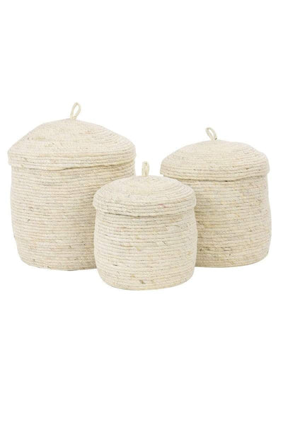 Light & Living Accessories Pack of 2 x Baskets set of 3 with lid max 36x42 cm MANGALA brown House of Isabella UK