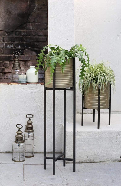 Light & Living Accessories Pack of 2 x Flower pot deco on stand 28,5x100 cm CASKI tin bronze House of Isabella UK