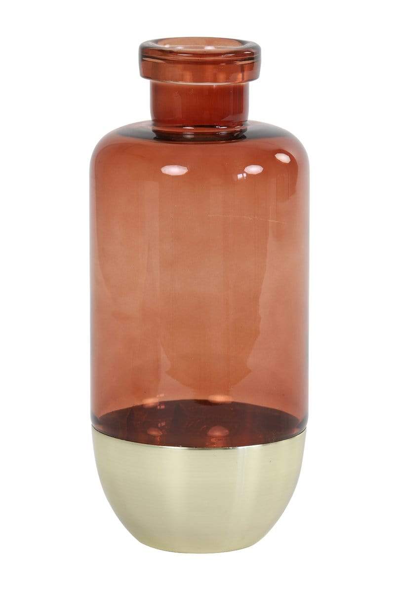 Light & Living Accessories Pack of 2 x Vase 14x30 cm LAILA glass brick red+gold House of Isabella UK