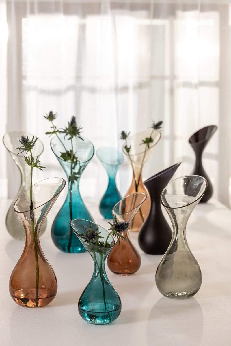 Light & Living Accessories Pack of 6 x Vases 13x25 cm HERLEY glass petrol House of Isabella UK
