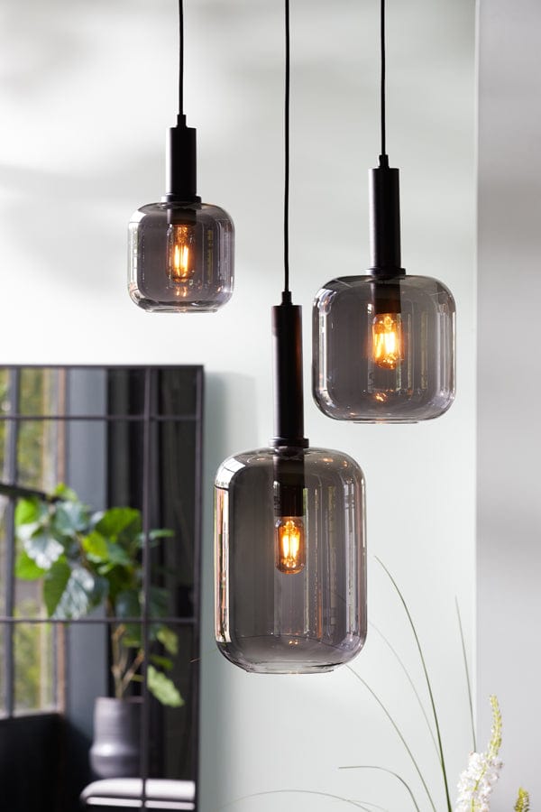 Light & Living Lighting Hanging lamp 22x52 cm LEKAR black+smoked glass House of Isabella UK