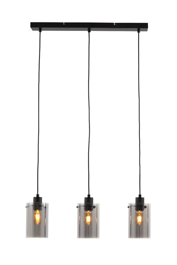 Light & Living Lighting Hanging lamp 3L 65x12x18,5 cm VANCOUVER matt black-smoked gl House of Isabella UK