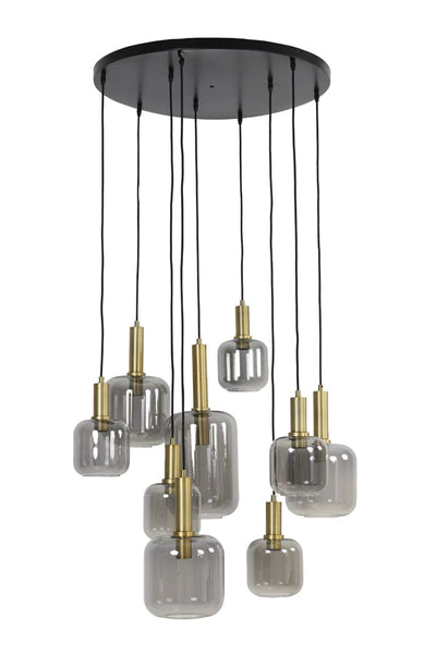 Light & Living Lighting Hanging lamp 9L 83,5x79,5 cm LEKAR antiq bronze+smokd glass House of Isabella UK