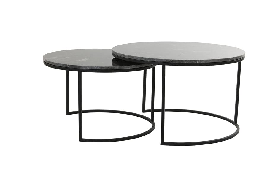 Light & Living Living Coffee table S/2 Ø65,5x40,5+Ø75x45,5 cm ALFIO brwn mrbl+blck House of Isabella UK