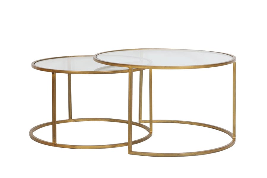 Light & Living Living Coffee table S/2 Ø65x39+Ø75x44 cm DUARTE glass-gold House of Isabella UK