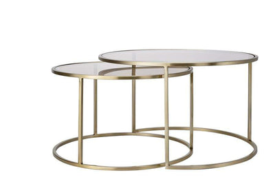 Light & Living Living Coffee table S/2 Ø65x39+Ø75x44 cm DUARTE gls brown+l gold House of Isabella UK