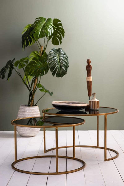 Light & Living Living Coffee table S/2 Ø65x39+Ø75x44 cm DUARTE smoked glass-gold House of Isabella UK