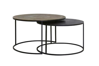 Light & Living Living Coffee table S/2 Ø67,5x39,5+Ø75x45 cm TALCA ant. copper+brnz House of Isabella UK