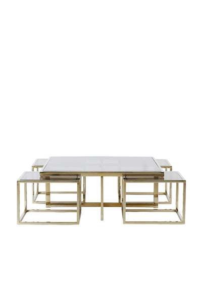 Light & Living Living Coffee table S/5 100x100x40 cm MACARA glass brown+light gold House of Isabella UK