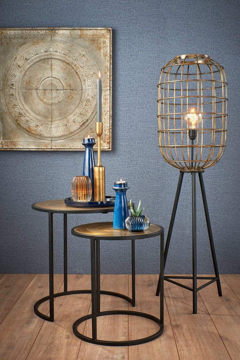 Light & Living Living Side table S/2 max Ø50x52 cm KOME ant.bronze hamm-matt.black House of Isabella UK