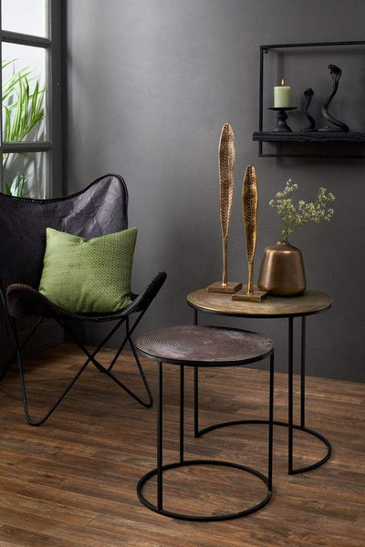 Light & Living Living Side table S/2 Ø40x45+Ø49x50,5 cm TALCA ant copper+brnz circ House of Isabella UK