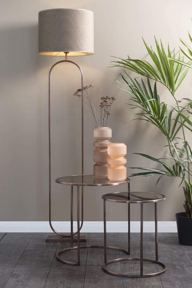 Light & Living Living Side table S/2 Ø40x45+Ø50x52 cm DUARTE gls brown+ant copper House of Isabella UK