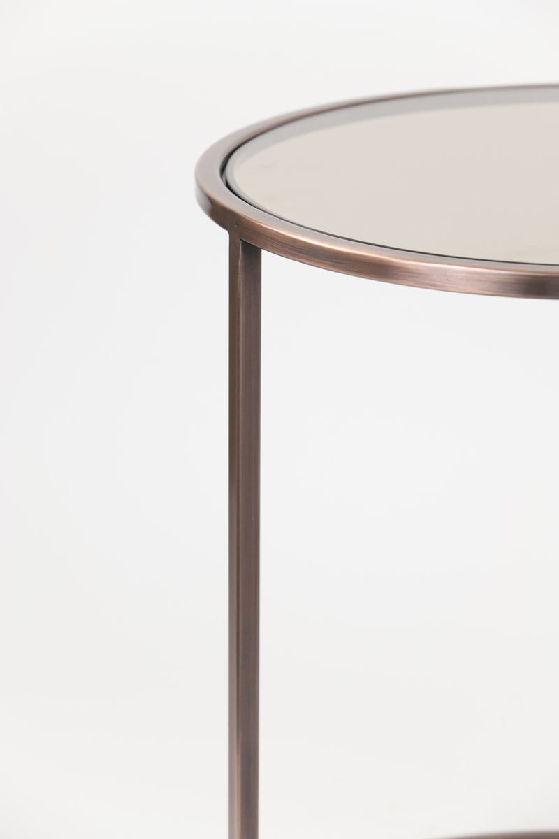 Light & Living Living Side table S/2 Ø40x45+Ø50x52 cm DUARTE gls brown+ant copper House of Isabella UK