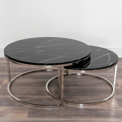 Native Living Black Stone Coffee Table - Nest of 2 House of Isabella UK