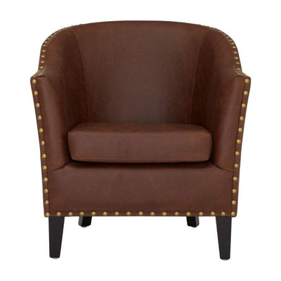 Noosa & Co. Living Armchair, Brown Leather Effect / Stud, Birch Wood Legs House of Isabella UK