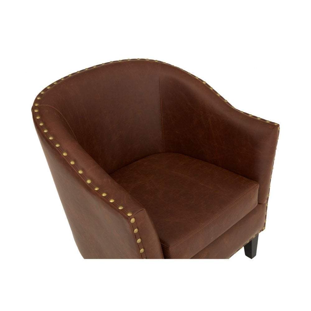 Noosa & Co. Living Armchair, Brown Leather Effect / Stud, Birch Wood Legs House of Isabella UK