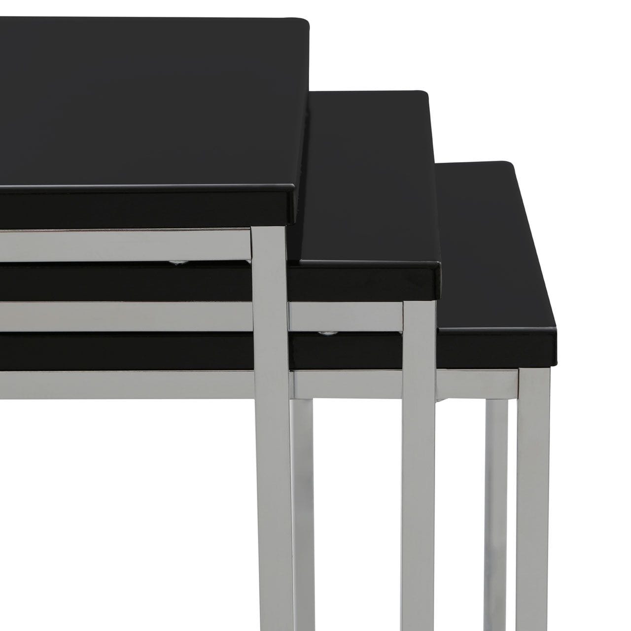 Noosa & Co. Living Black Nest of 3 Tables with Chrome Frame House of Isabella UK