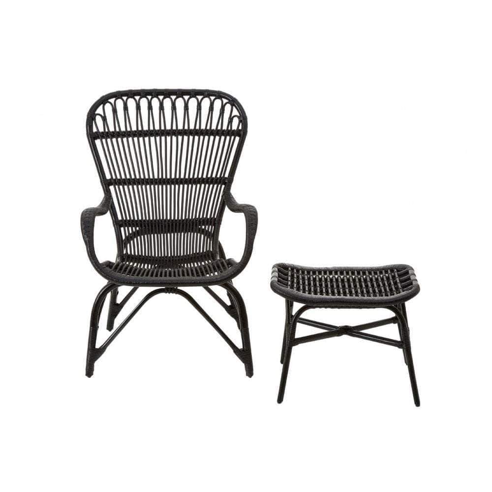 Noosa & Co. Living Relax Chair, With Footstool, Rattan / Black House of Isabella UK