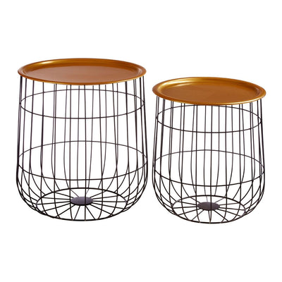 Noosa & Co. Living Set Of 2 Black Wire Basket Tables House of Isabella UK