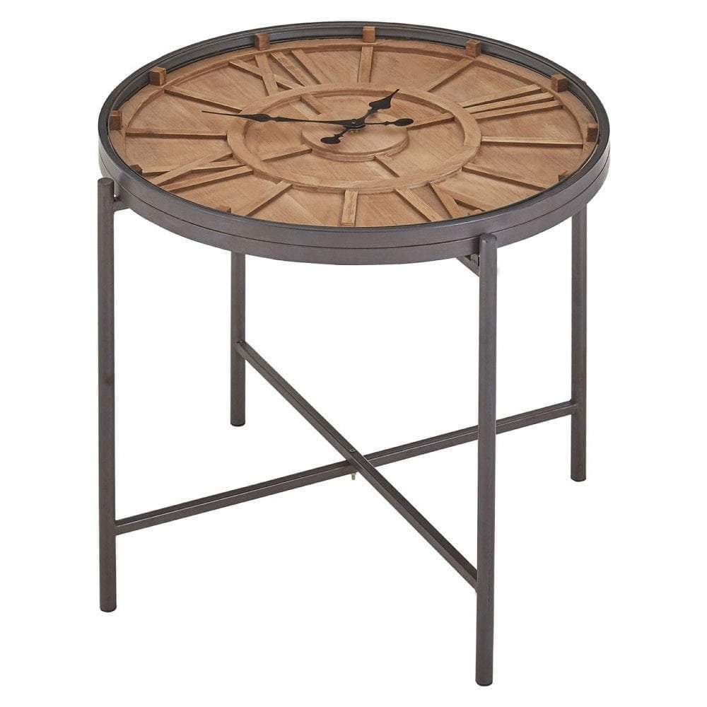 Noosa & Co. Living Side Table, Round Clock, Fir Wood/Iron House of Isabella UK