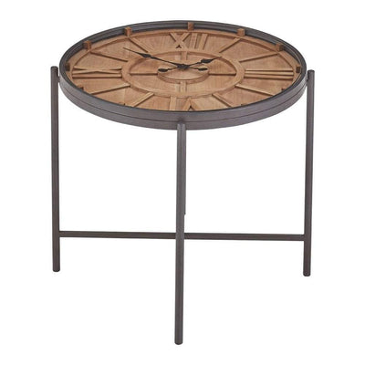 Noosa & Co. Living Side Table, Round Clock, Fir Wood/Iron House of Isabella UK