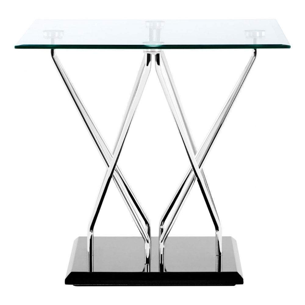 Noosa & Co. Living Side Table, Tempered Glass, Cross Chrome & Black Base House of Isabella UK