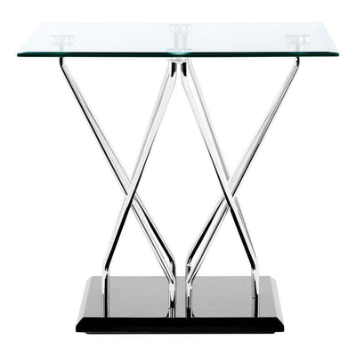 Noosa & Co. Living Side Table, Tempered Glass, Cross Chrome & Black Base House of Isabella UK