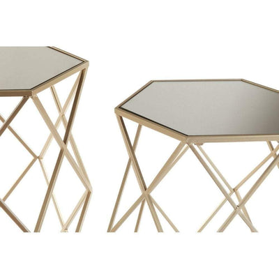 Noosa & Co. Living Side Tables, Mirror Top / Champagne Steel, Hexagonal / Set of 2 House of Isabella UK