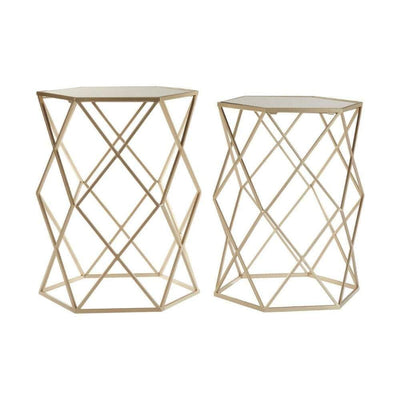 Noosa & Co. Living Side Tables, Mirror Top / Champagne Steel, Hexagonal / Set of 2 House of Isabella UK
