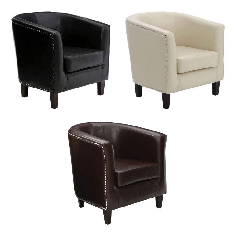 Noosa & Co. Living Tub Chair, Black Leather Effect/Stud Detail, Dark Rubberwood Legs House of Isabella UK