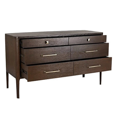 Hudson 6 drawer chest brushed brown oak