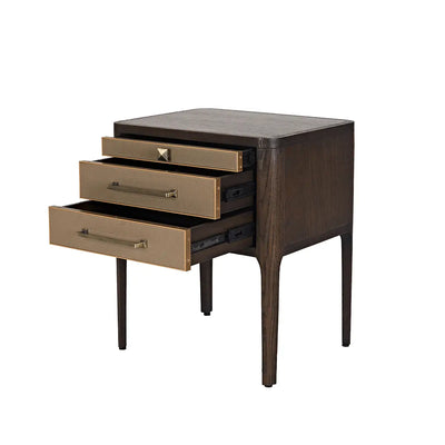 Hudson Tall Nightstand Brushed Brown Oak and Faux Leather