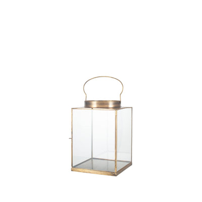 Pacific Lifestyle Accessories Antique Brass Metal and Glass Small Square Lantern House of Isabella UK